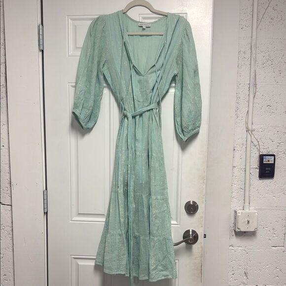 Karina Grimaldi Green Wrap Sundress with Bishop Sleeves Size Small - LIKE NEW - Picture 1 of 4